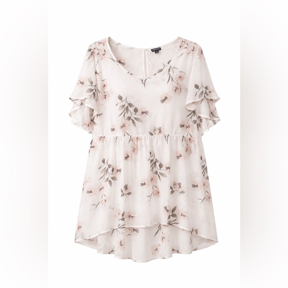 torrid 4 White Floral Flutter Sleeve Peplum Overlay
